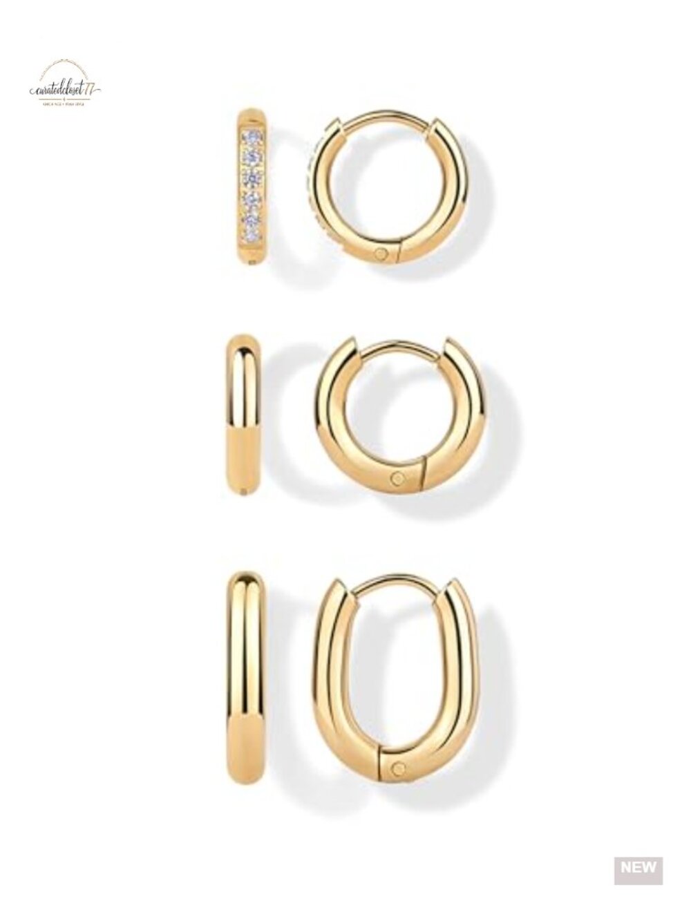 Gold Plated Huggie Hoop Earrings Set of 3 Waterproof Hypoallergenic Surgical